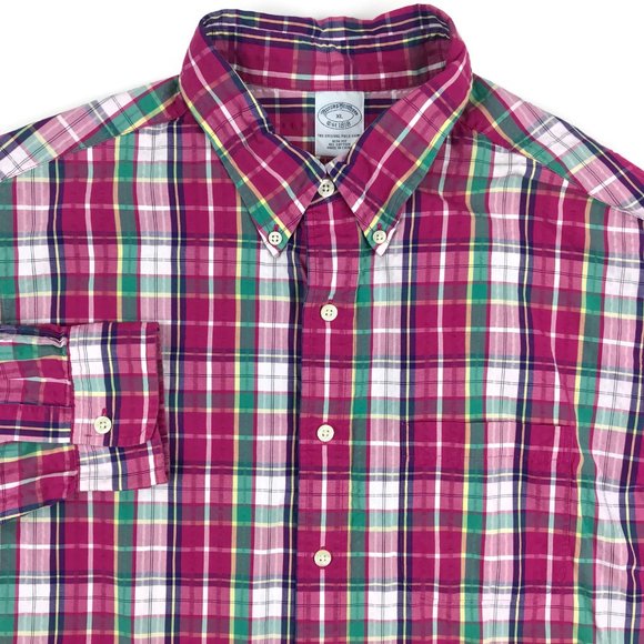 Brooks Brothers Slim Fit Seersucker Plaid Shirt XL - Picture 8 of 10